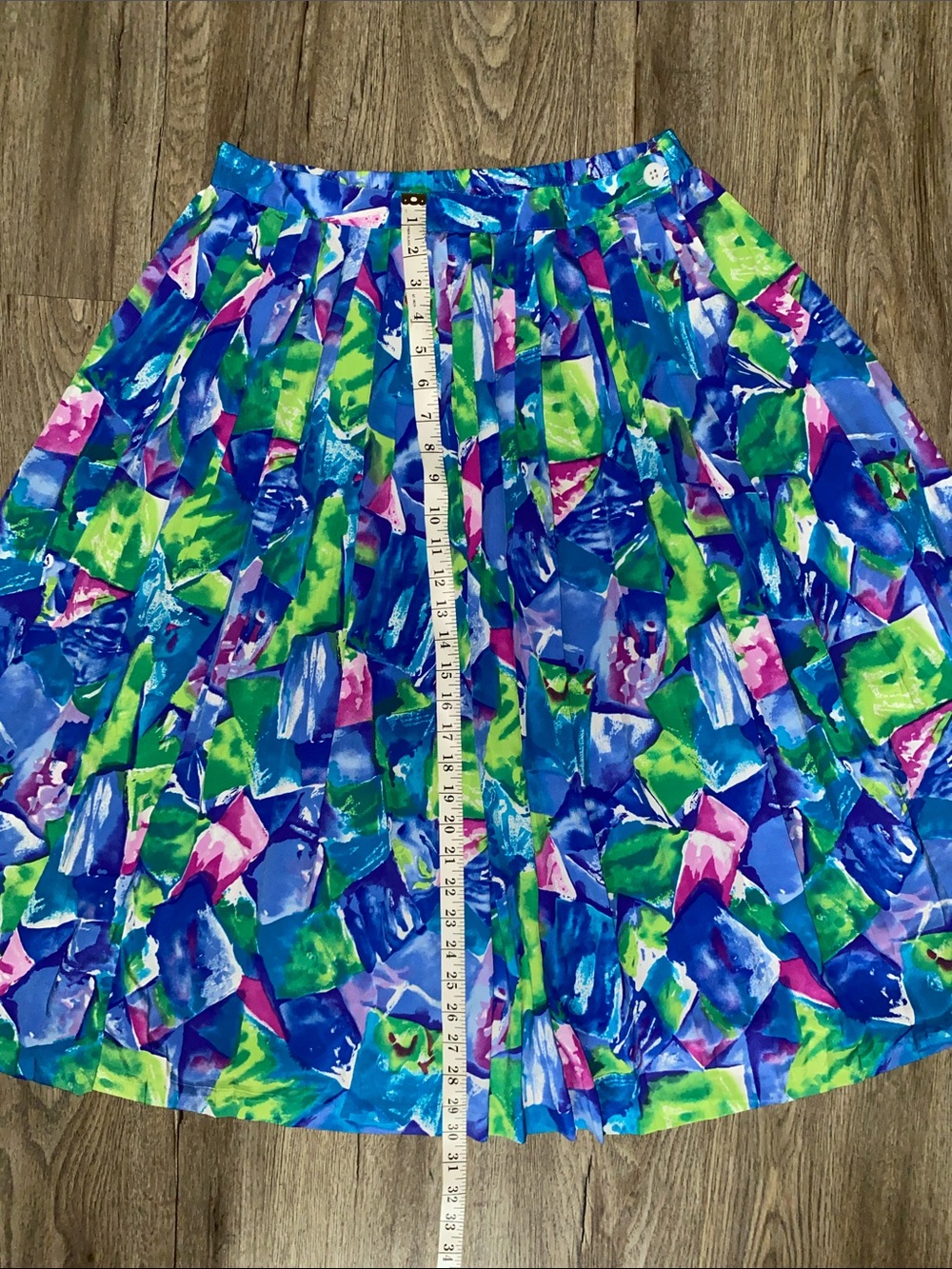Vibrant Vintage Abstract Pleated Midi Skirt - Blue, Green, Purple - Picture 5 of 6